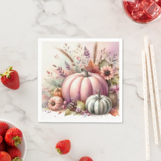 Herfst pompoenen pastel kleuren waterverf schilder servet (Insitu)