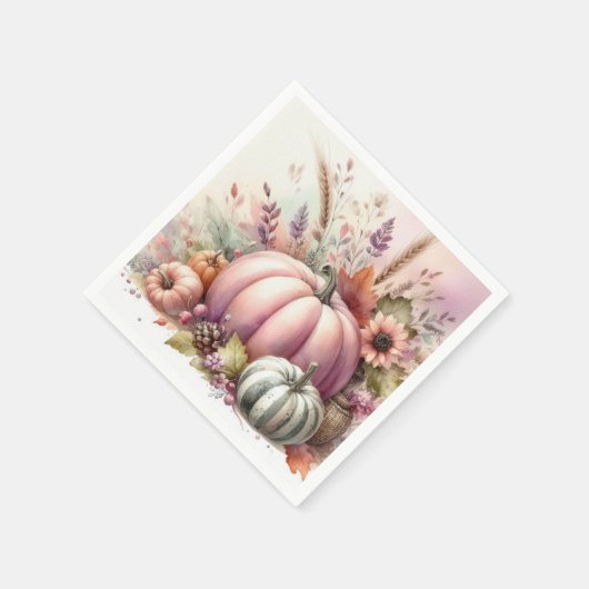 Herfst pompoenen pastel kleuren waterverf schilder servet (Hoek)