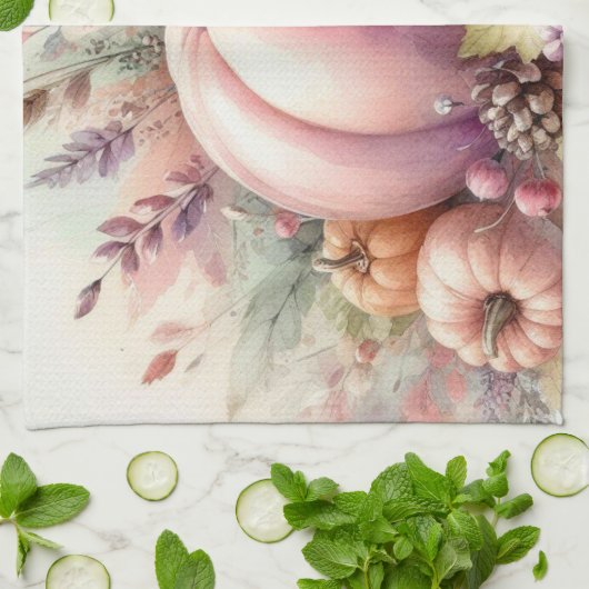 Herfst pompoenen pastel kleuren waterverf schilder theedoek (Gevouwen)