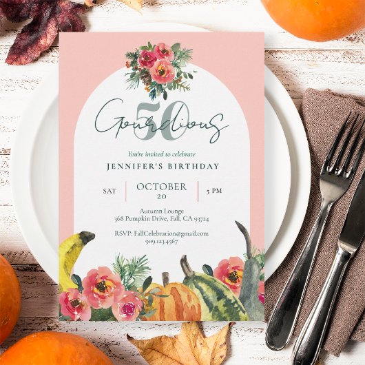 Herfst Pompoenen Roze Gourdious 50ste Verjaardag P Kaart