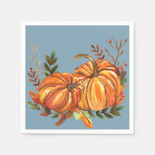 Herfst Pompoenen Stof Blauw Servet (Voorkant)