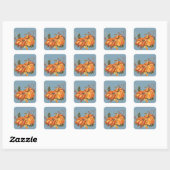 Herfst Pompoenen Stof Blauw Vierkante Sticker (Vel)
