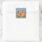 Herfst Pompoenen Stof Blauw Vierkante Sticker (Tas)