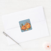 Herfst Pompoenen Stof Blauw Vierkante Sticker (Envelop)