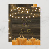 Herfst pompoenen & String Lights Rustic Save the D Aankondigingskaart (Voorkant / Achterkant)