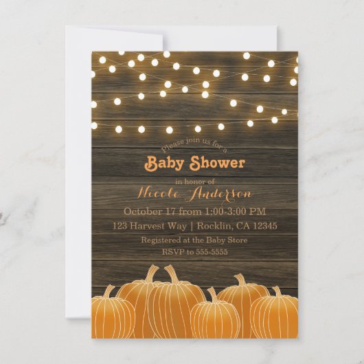 Herfst Pompoenen & String Lights Rustiek Baby show Kaart (Voorkant)