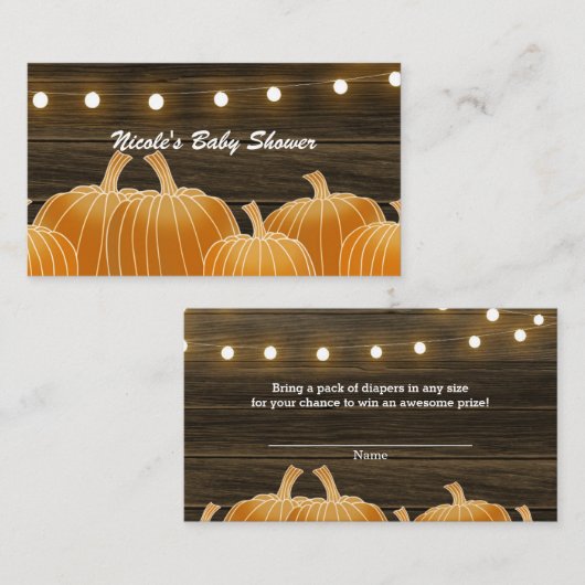 Herfst Pompoenen & String Lights Rustieke Luier Ra Informatiekaartje (Voorkant / Achterkant)