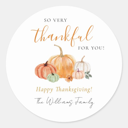 Herfst Pompoenen Thanksgiving Dank u Ronde Sticker (Voorkant)