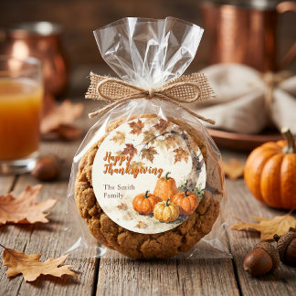 Herfst Pompoenen Vallende Bladeren Thanksgiving Ronde Sticker