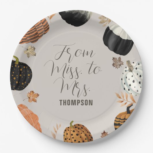 Herfst pompoenen van Miss naar Mrs Vrijgezellenfee Papieren Bordje (Voorkant)