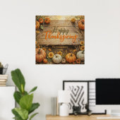 Herfst pompoenen verlaat rustieke houten Thanksgiv Poster (Thuiskantoor)