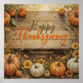 Herfst pompoenen verlaat rustieke houten Thanksgiv Poster (Voorkant)