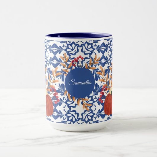 Herfst Pompoenen Waterverf Bloemen en Herfstblader Mok (Midden)