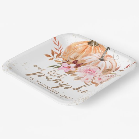 Herfst Pompoenen Waterverf Boho Meisje 1e Verjaard Papieren Bordje (Gebogen)