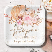 Herfst Pompoenen Waterverf Boho Meisje 1e Verjaard Papieren Bordje