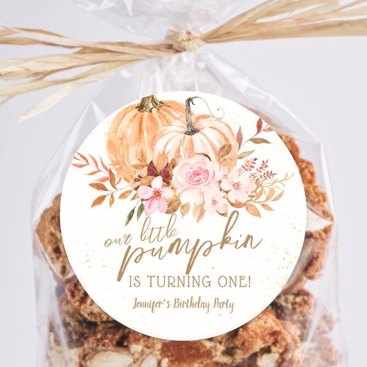 Herfst Pompoenen Waterverf Boho Meisje 1e Verjaard Ronde Sticker