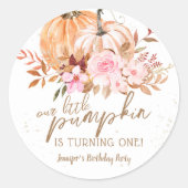 Herfst Pompoenen Waterverf Boho Meisje 1e Verjaard Ronde Sticker (Voorkant)