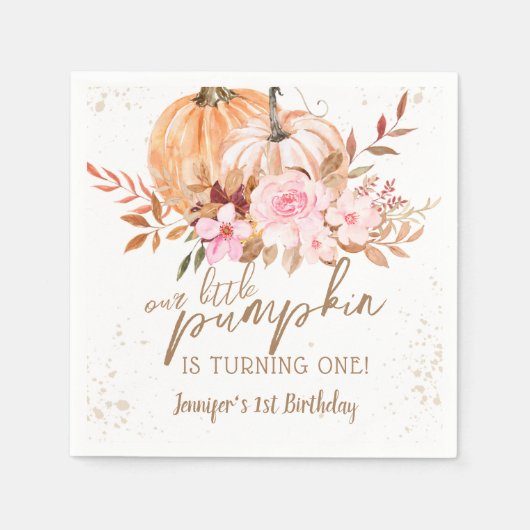 Herfst Pompoenen Waterverf Boho Meisje 1e Verjaard Servet (Voorkant)