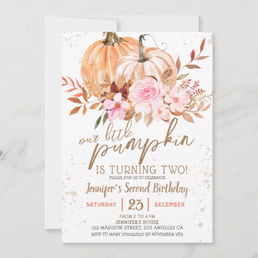 Herfst pompoenen Waterverf Boho meisje 2e verjaard Kaart (Voorkant)