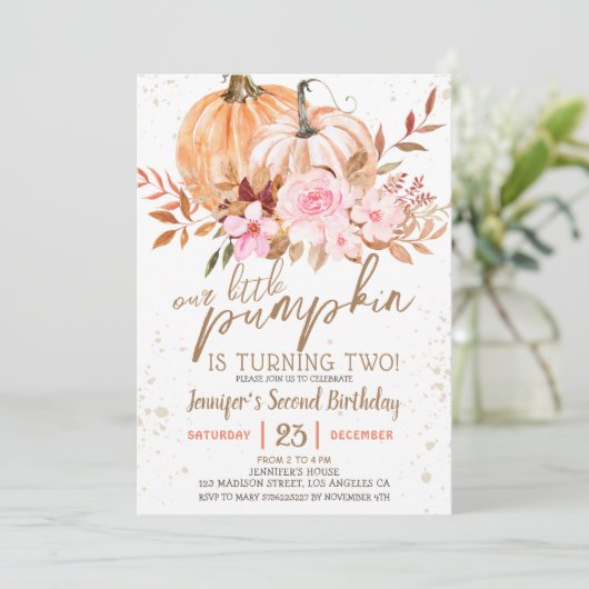 Herfst pompoenen Waterverf Boho meisje 2e verjaard Kaart (Staand voorkant)