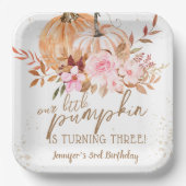 Herfst Pompoenen Waterverf Boho Meisje 3e verjaard Papieren Bordje (Voorkant)