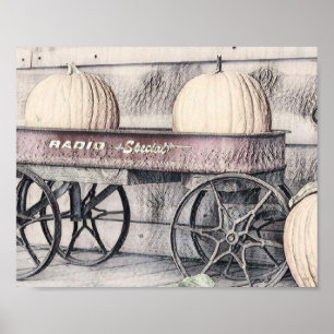  Herfst pompoenen winkelwagen herfstkleuren tekene Poster