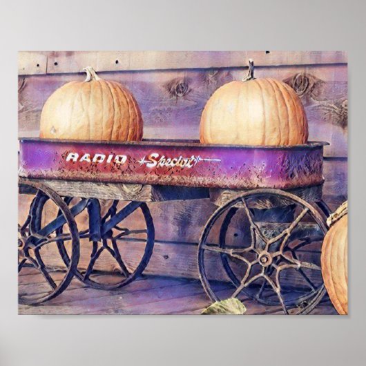 Herfst pompoenen winkelwagen herfstkleuren waterv Poster (Voorkant)