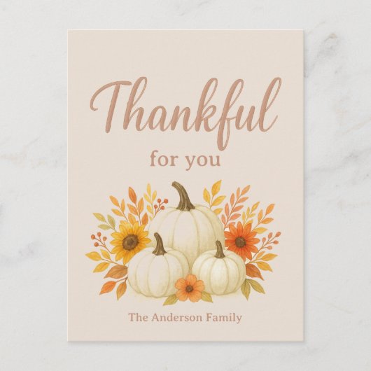 Herfst Pompoenen & Zonnebloemen | Elegante Thanksg Briefkaart (Voorkant)