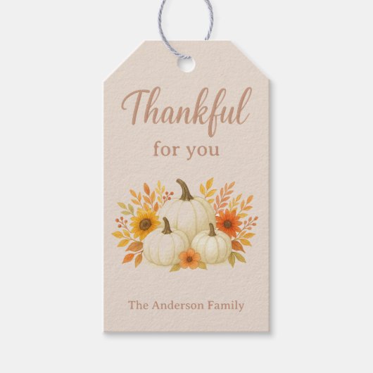 Herfst Pompoenen & Zonnebloemen | Elegante Thanksg Cadeaulabel (Voorkant)