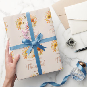 Herfst Pompoenen & Zonnebloemen Elegante Thanksg Cadeaupapier