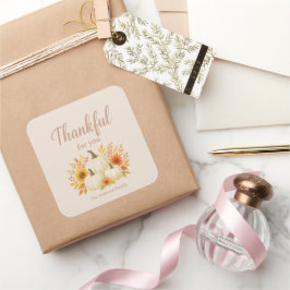 Herfst Pompoenen & Zonnebloemen | Elegante Thanksg Vierkante Sticker
