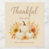 Herfst Pompoenen & Zonnebloemen | Elegante Thanksg Wijn Etiket (Enkel label)
