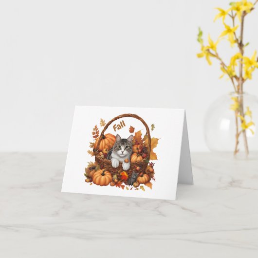 Herfst pompoenmand met schattige katten  kaart (Gele Bloem)