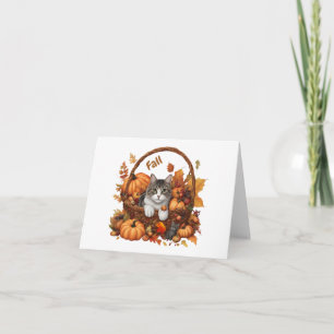 Herfst pompoenmand met schattige katten  kaart