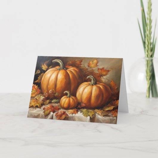 Herfst pompoenoogst, herfstbladeren feestdagen kaart (Voorkant)