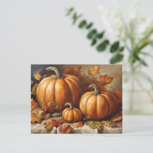 Herfst pompoenoogst, herfstbladeren feestdagenkaart (Staand voorkant)