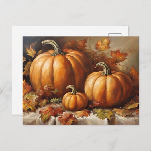 Herfst pompoenoogst, herfstbladeren feestdagenkaart (Voorkant / Achterkant)
