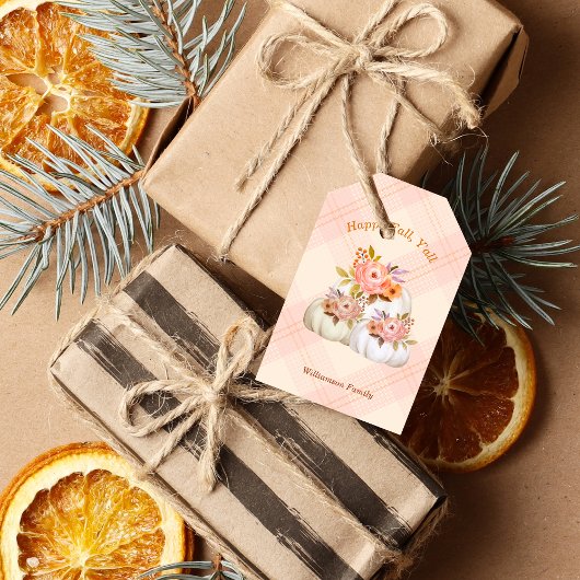 Herfst Pompoenoogst Roze Thanksgiving Aanpassen Cadeaulabel