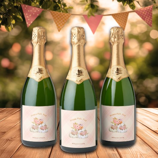 Herfst Pompoenoogst Roze Thanksgiving Aanpassen Sparkling Wijnetiket