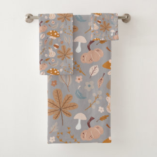 Herfst pompoenveld met valkleppen en paddenstoelen bad handdoek