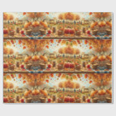 Herfst Pompoenveld Oranje Bladeren Cadeaupapier (Vlak)