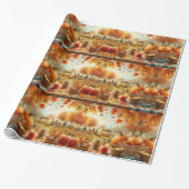 Herfst Pompoenveld Oranje Bladeren Cadeaupapier (Uitgerold)