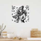 Herfst Poster meisje kleurplaat (Keuken)
