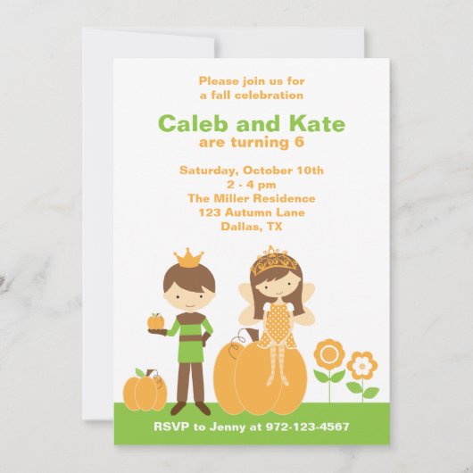 Herfst Prince en Fairy Princess Invitation Kaart (Voorkant)