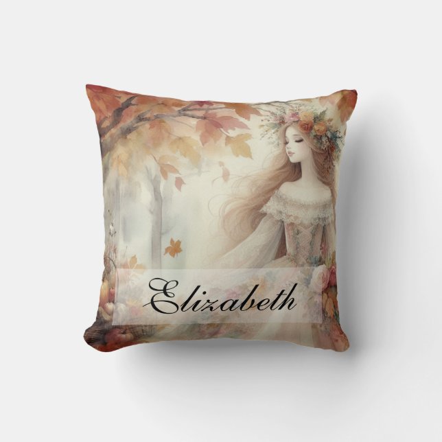  Herfst prinses met herfstbladeren Kussen (Voorkant)