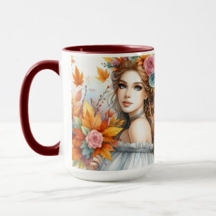 Herfst prinses met herfstbladeren Mok