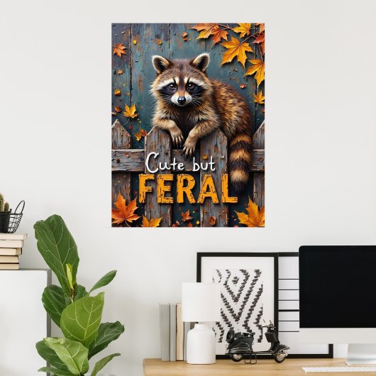 Herfst Prowler: Wasbeer op een verweerd hek Poster (Thuiskantoor)