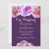 Herfst pruim blush roze lila pioenrozen chique bru kaart (Voorkant)
