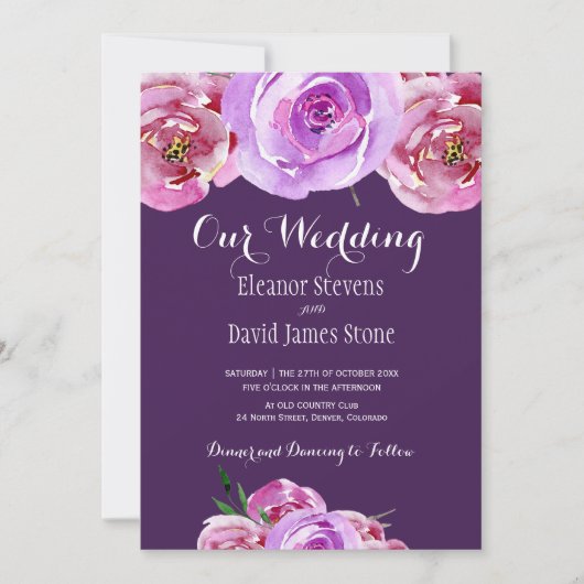 Herfst pruim blush roze lila pioenrozen chique bru kaart (Voorkant)