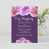 Herfst pruim blush roze lila pioenrozen chique bru kaart (Staand voorkant)
